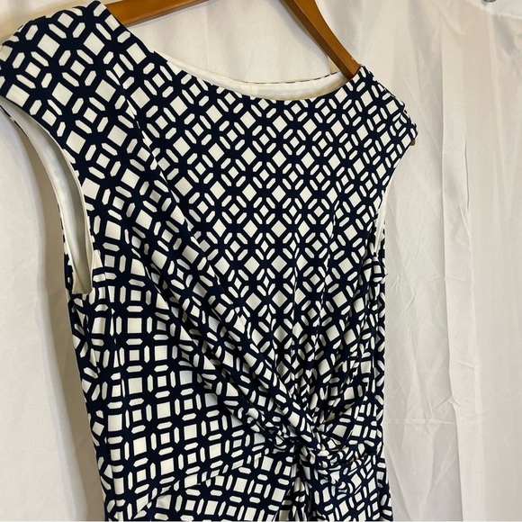 LAUREN RALPH LAUREN Women’s Navy White Geometric Midi Sheath Dress Size 8 - Picture 2 of 12